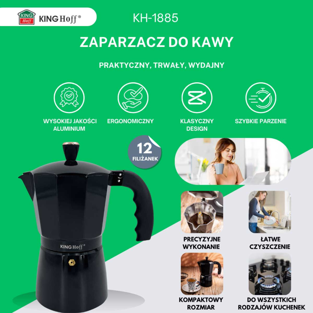 KAWIARKA ZAPARZACZ DO KAWY 600ml KINGHOFF KH-1885 INDUKCJA